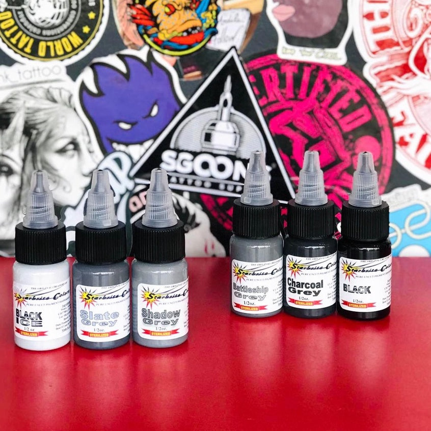 Tattoo Original Papillon Starbrite Shades of Grey Set 1oz & 1/2oz Inks | SGOONS TATTOO SUPPLY Tattoo Original Papillon Starbrite Shades of Grey Set 1oz & 1/2oz Inks | SGOONS TATTOO SUPPLY