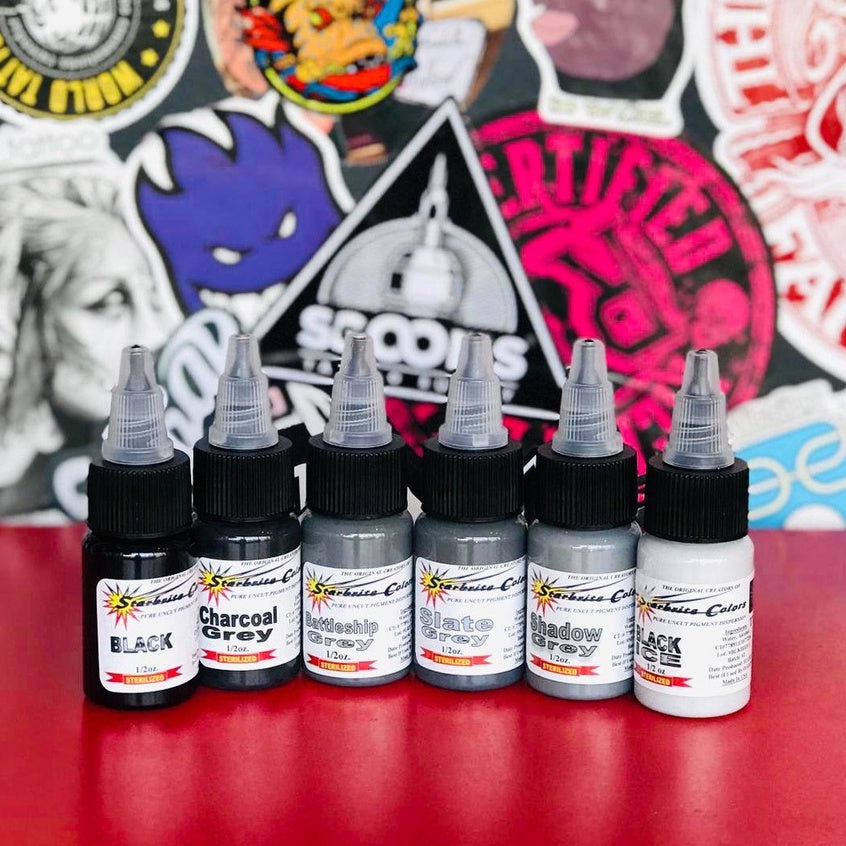 Tattoo Original Papillon Starbrite Shades of Grey Set 1oz & 1/2oz Inks | SGOONS TATTOO SUPPLY Tattoo Original Papillon Starbrite Shades of Grey Set 1oz & 1/2oz Inks | SGOONS TATTOO SUPPLY