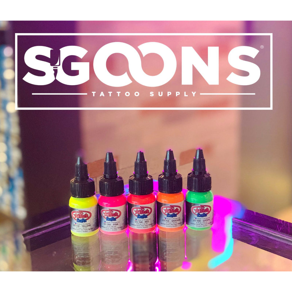 1 pc (1/2oz) ARTECH INK TATTOO COLORS UV (BLACK LIGHT) INK COLORS | SGOONS TATTOO SUPPLY 1 pc (1/2oz) ARTECH INK TATTOO COLORS UV (BLACK LIGHT) INK COLORS | SGOONS TATTOO SUPPLY