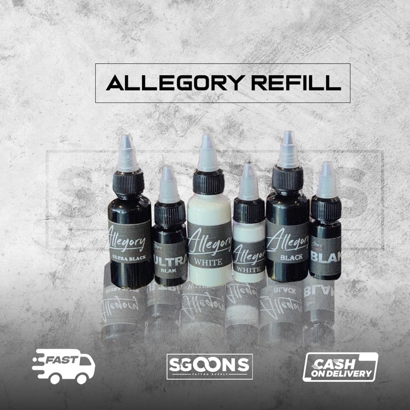 1pc (1oz & 1/2oz) Allegory Ultra Black, Black & white Made In USA Refill | SGOONS TATTOO SUPPLY 1pc (1oz & 1/2oz) Allegory Ultra Black, Black & white Made In USA Refill | SGOONS TATTOO SUPPLY