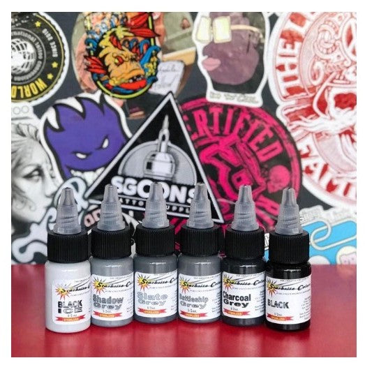 Tattoo Original Papillon Starbrite Shades of Grey Set 1oz & 1/2oz Inks | SGOONS TATTOO SUPPLY Tattoo Original Papillon Starbrite Shades of Grey Set 1oz & 1/2oz Inks | SGOONS TATTOO SUPPLY