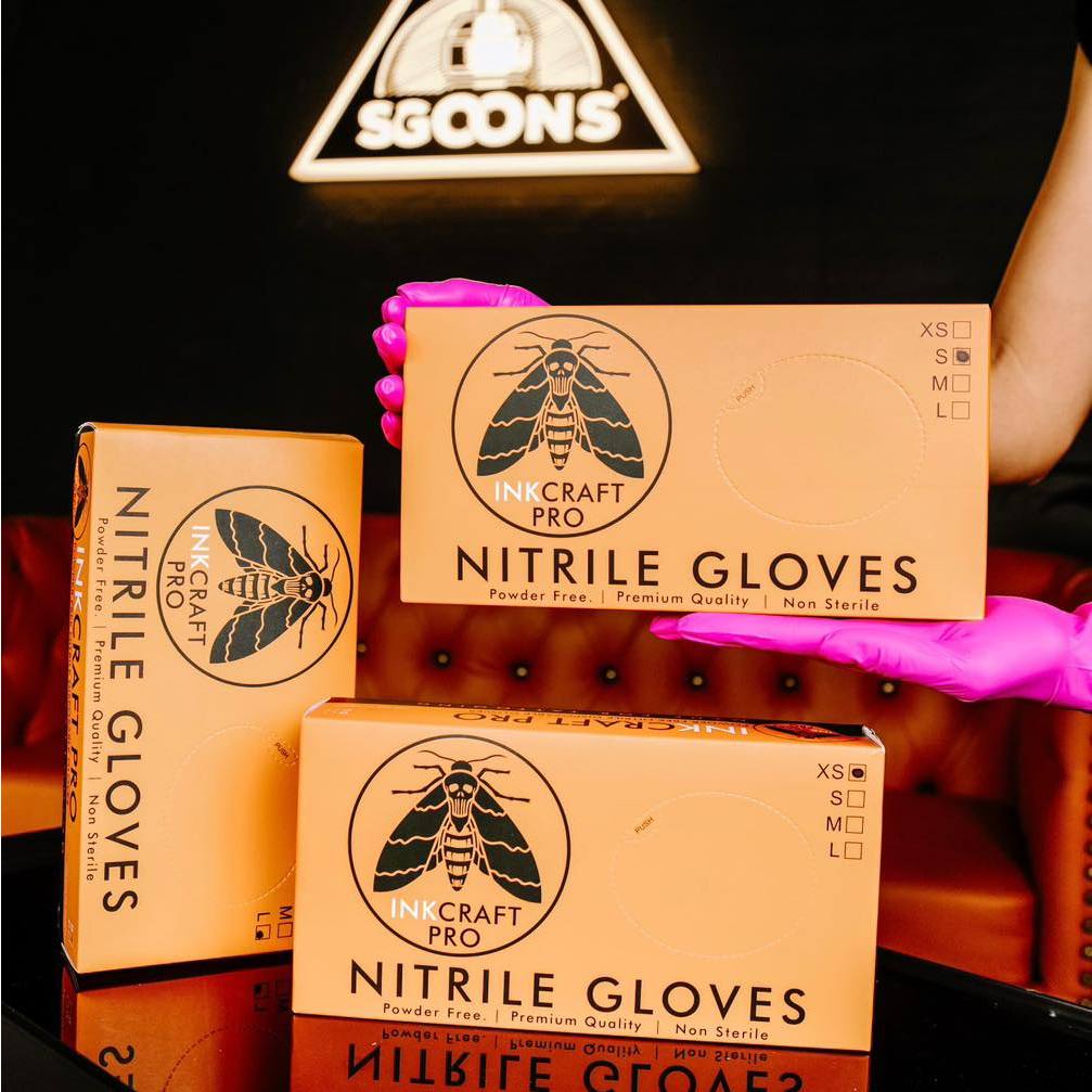 1 pair Black / Pink InkCraft Pro Tattoo Gloves | SGOONS TATTOO SUPPLY 1 pair Black / Pink InkCraft Pro Tattoo Gloves | SGOONS TATTOO SUPPLY