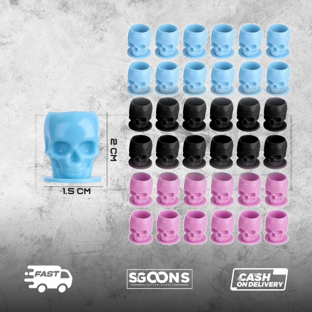 Disposable Tattoo Skull Inkcups with Base Color Cup | SGoons Tattoo Supply Disposable Tattoo Skull Inkcups with Base Color Cup | SGoons Tattoo Supply