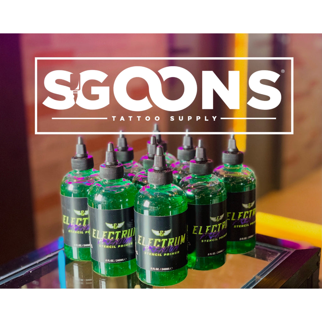 Electrum Premium Tattoo Stencil Primer (Green) 8 oz. | SGOONS TATTOO SUPPLY Electrum Premium Tattoo Stencil Primer (Green) 8 oz. | SGOONS TATTOO SUPPLY